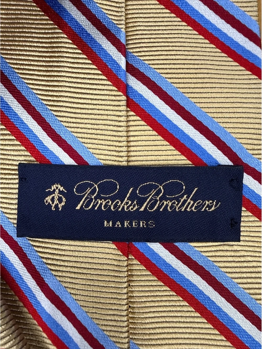 Vintage Brooks Brothers Makers Tie Pure Silk England USA Red Blue Stripe